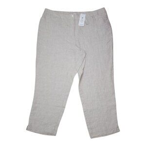 Chicos Natural Linen Slim Leg Pants Beige 3.5R Mid-Rise Tapered Ankle 26" Inseam